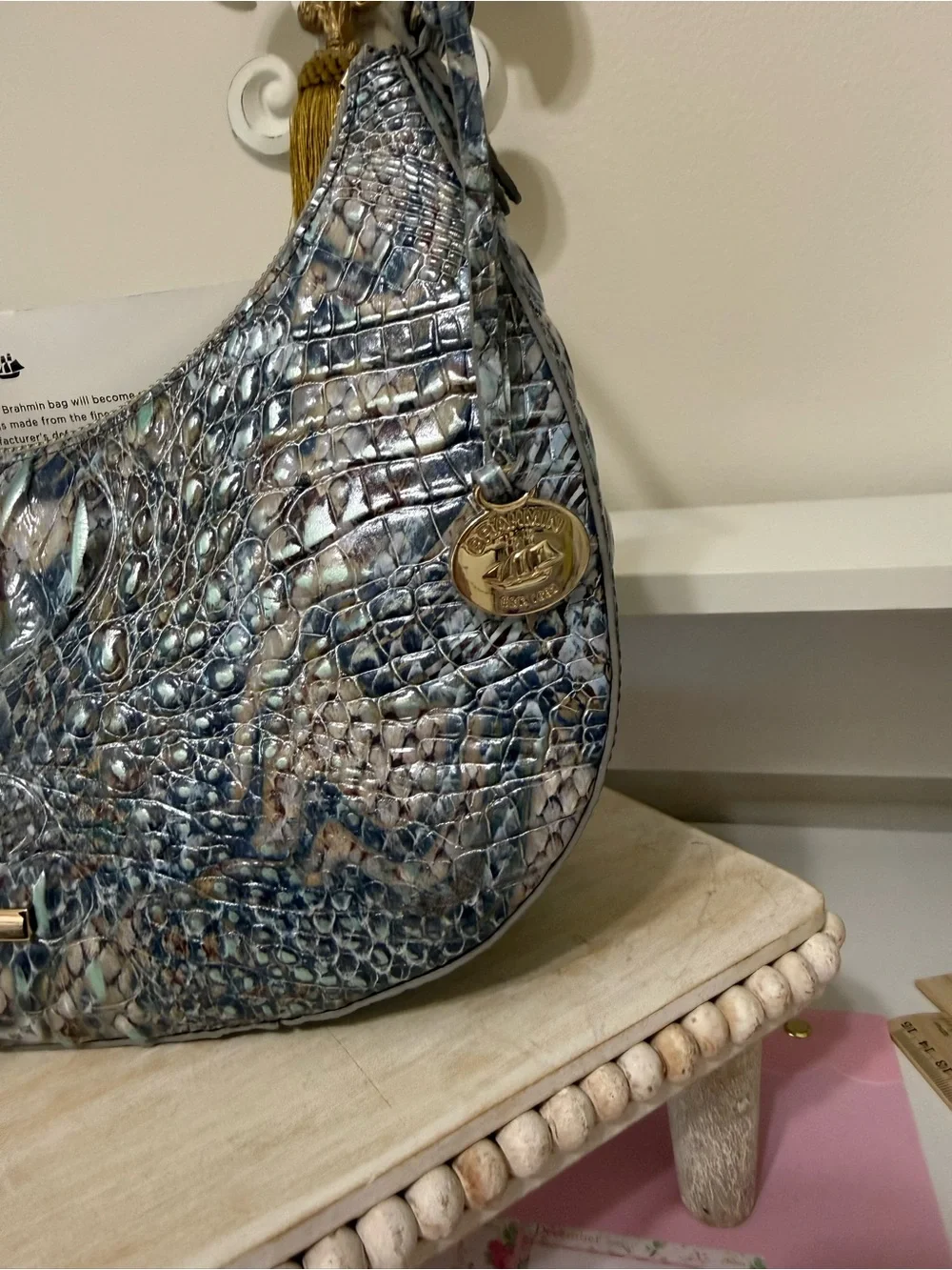 Brahmin Bekka Iridescent Icy Python pattern Shoulder Bag